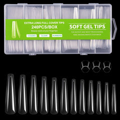 Cycullinyt front package showing 240pcs long coffin tips and clear kit for variety