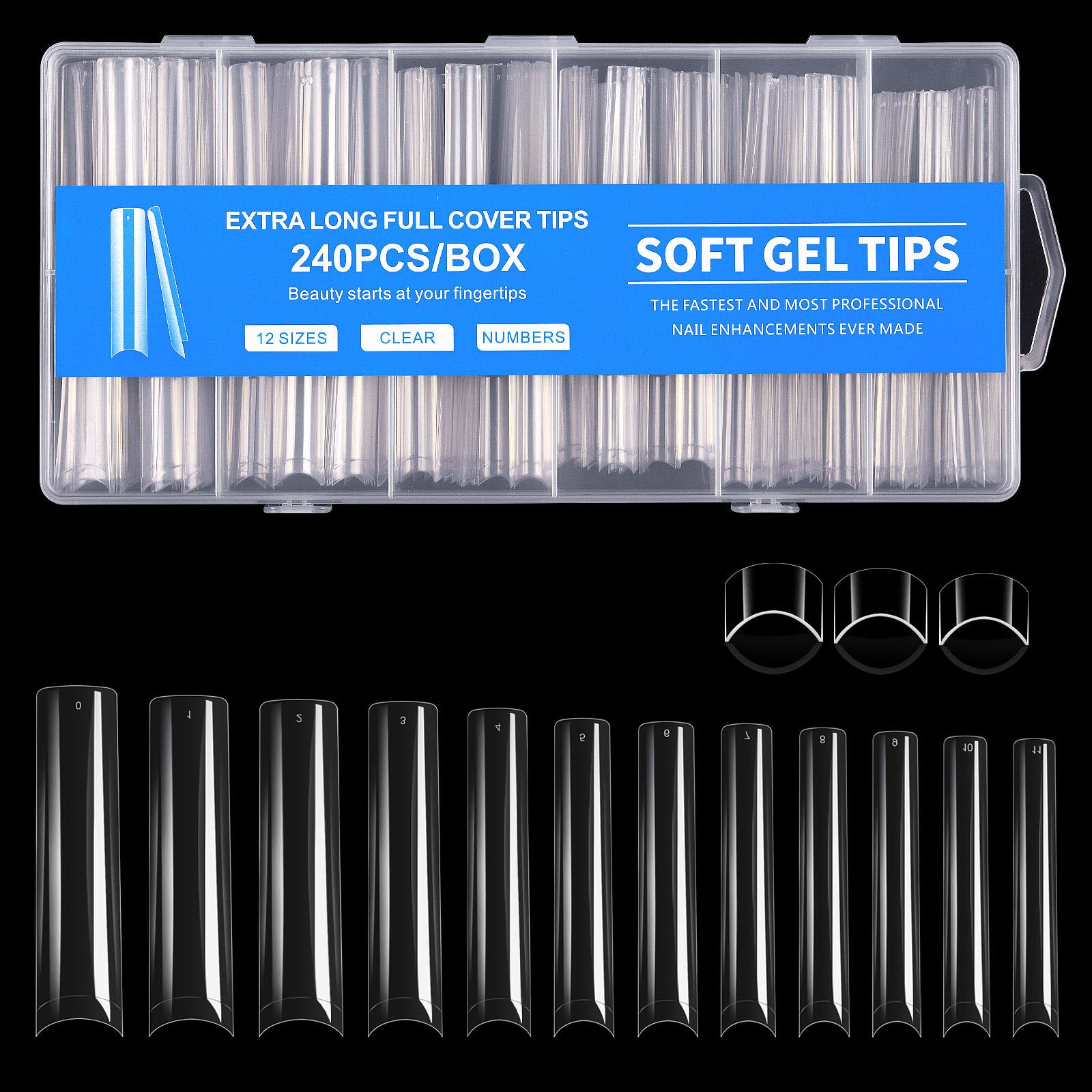 Cycullinyt front packaging showing 240-piece long square tips and benefit