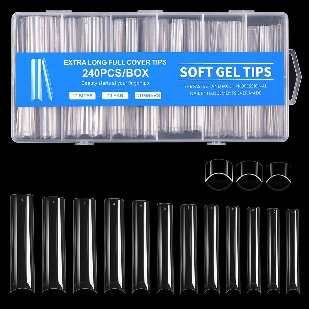 Cycullinyt front packaging showing 240-piece long square tips and benefit