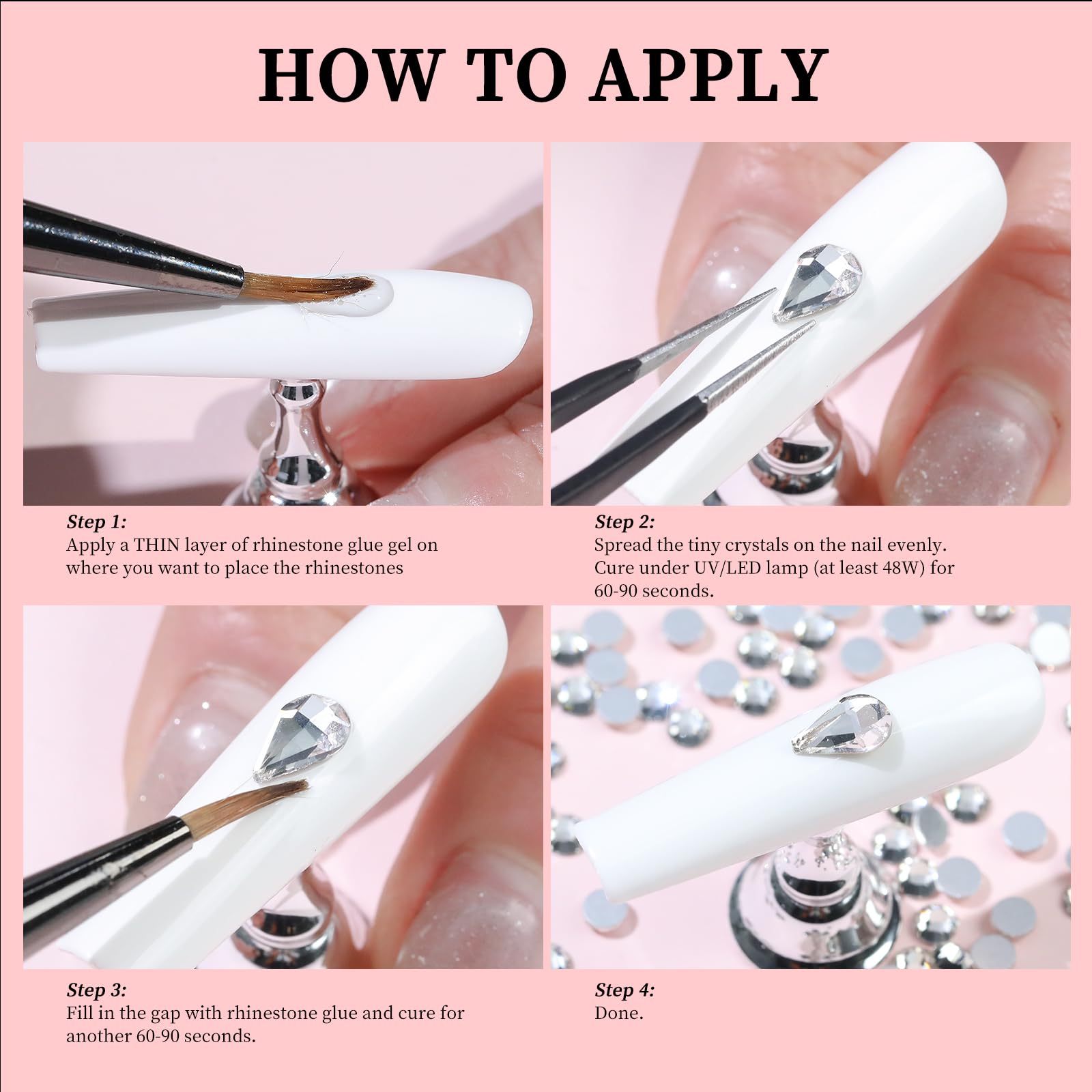 Cycullinyt finished nail design with crystals demonstrating professional-looking results