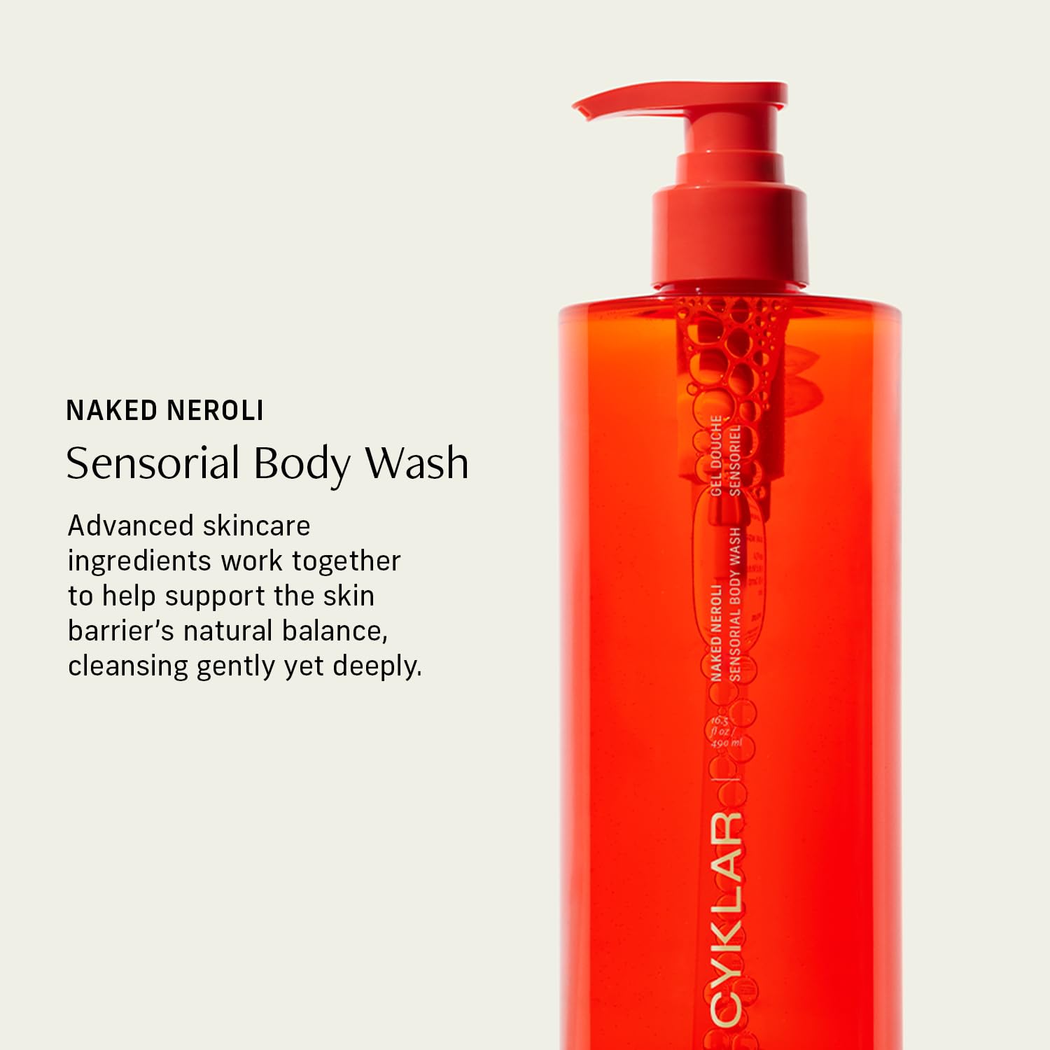 CYKLAR creamy body wash texture closeup highlighting silky, hydrating lather