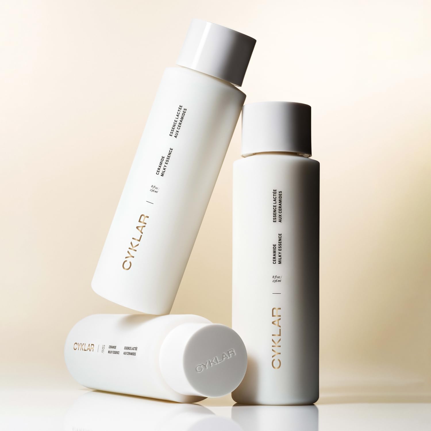 Bathroom shelf with CYKLAR bottle conveying daily self-care routine benefit