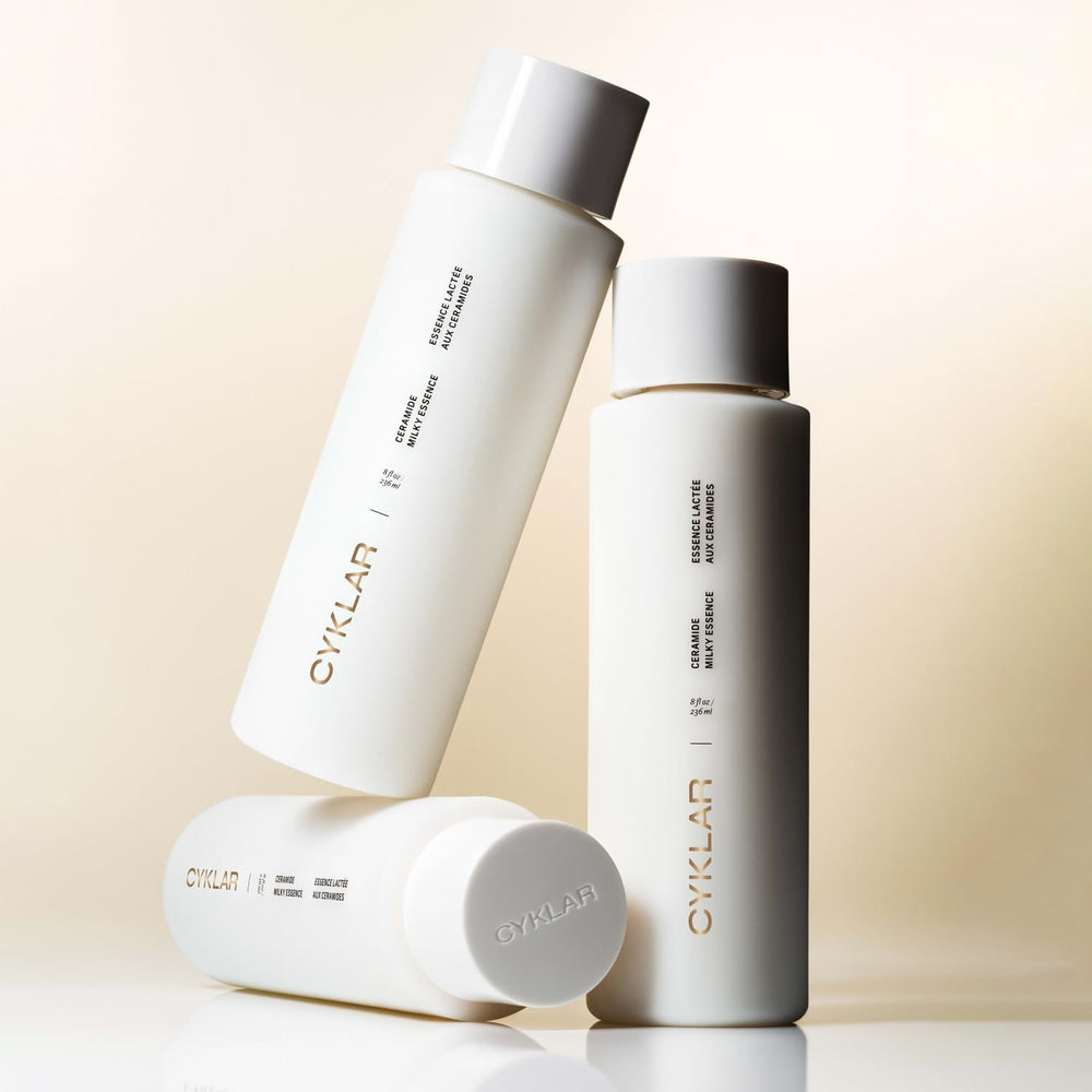 Bathroom shelf with CYKLAR bottle conveying daily self-care routine benefit