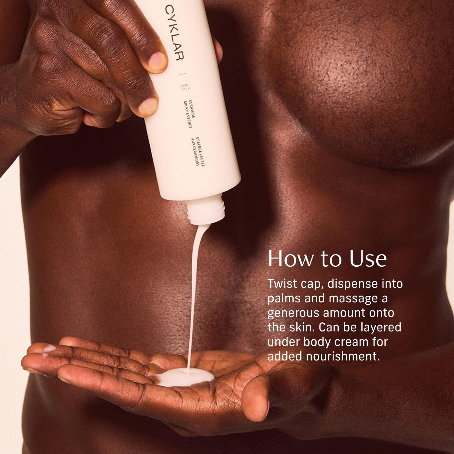 Hand applying CYKLAR lotion on forearm for fast hydration benefit