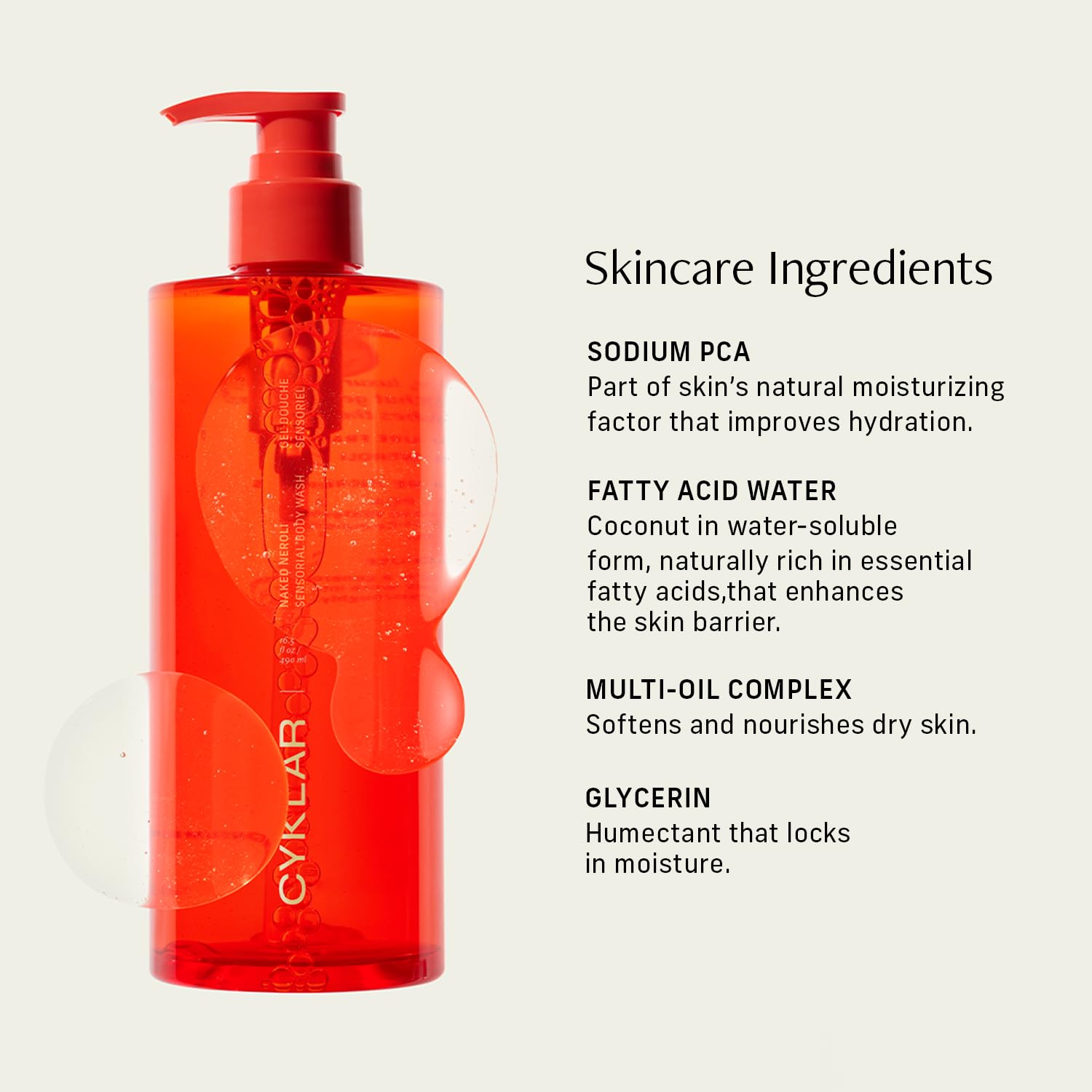 CYKLAR bottle beside hand to show 16.5 oz scale and travel-ready size