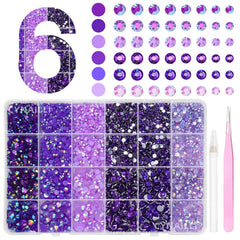 Cynailli box of 24 grids showing organized purple rhinestones for easy access