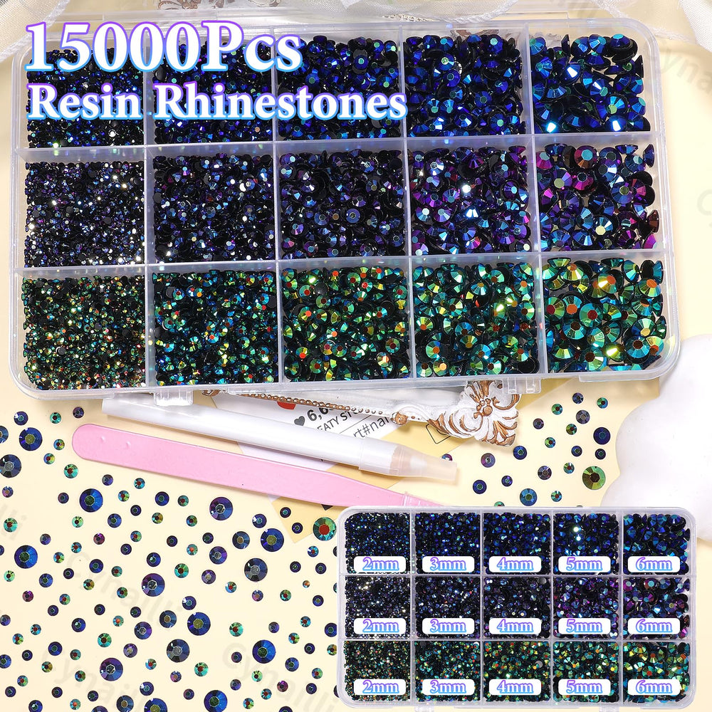 Cynailli close-up of 4mm–6mm rhinestone facets highlighting rich dark AB shimmer