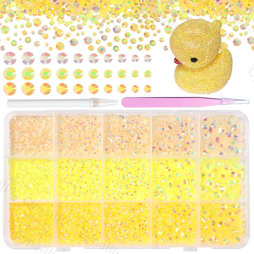 Cynailli front packaging showing full 15000-piece yellow rhinestone kit and benefits