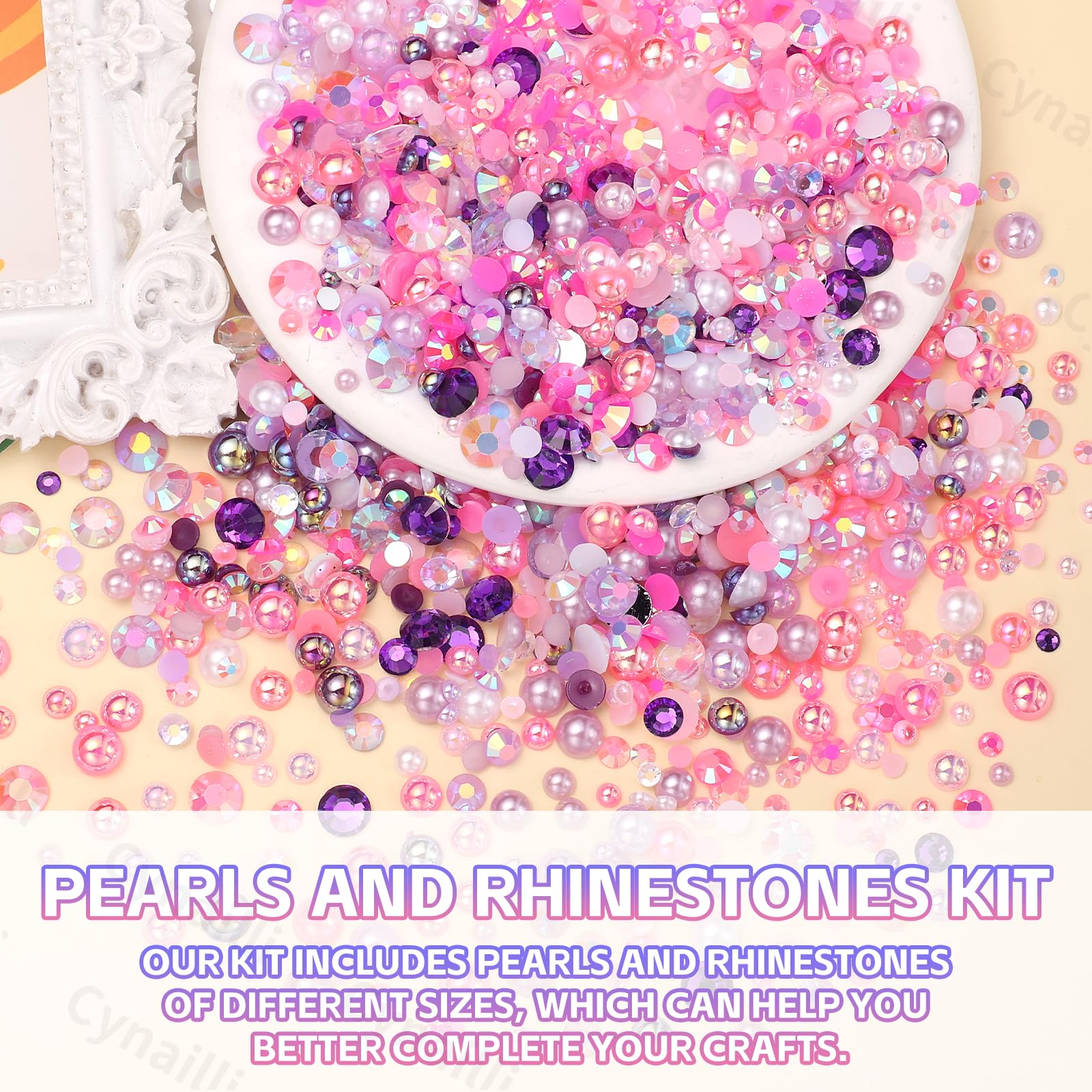 Cynailli rhinestones applied on a manicure illustrating neat, sparkling finish