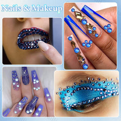 Cynailli nail art with blue resin gems highlighting detailed embellishment and eye-catching color