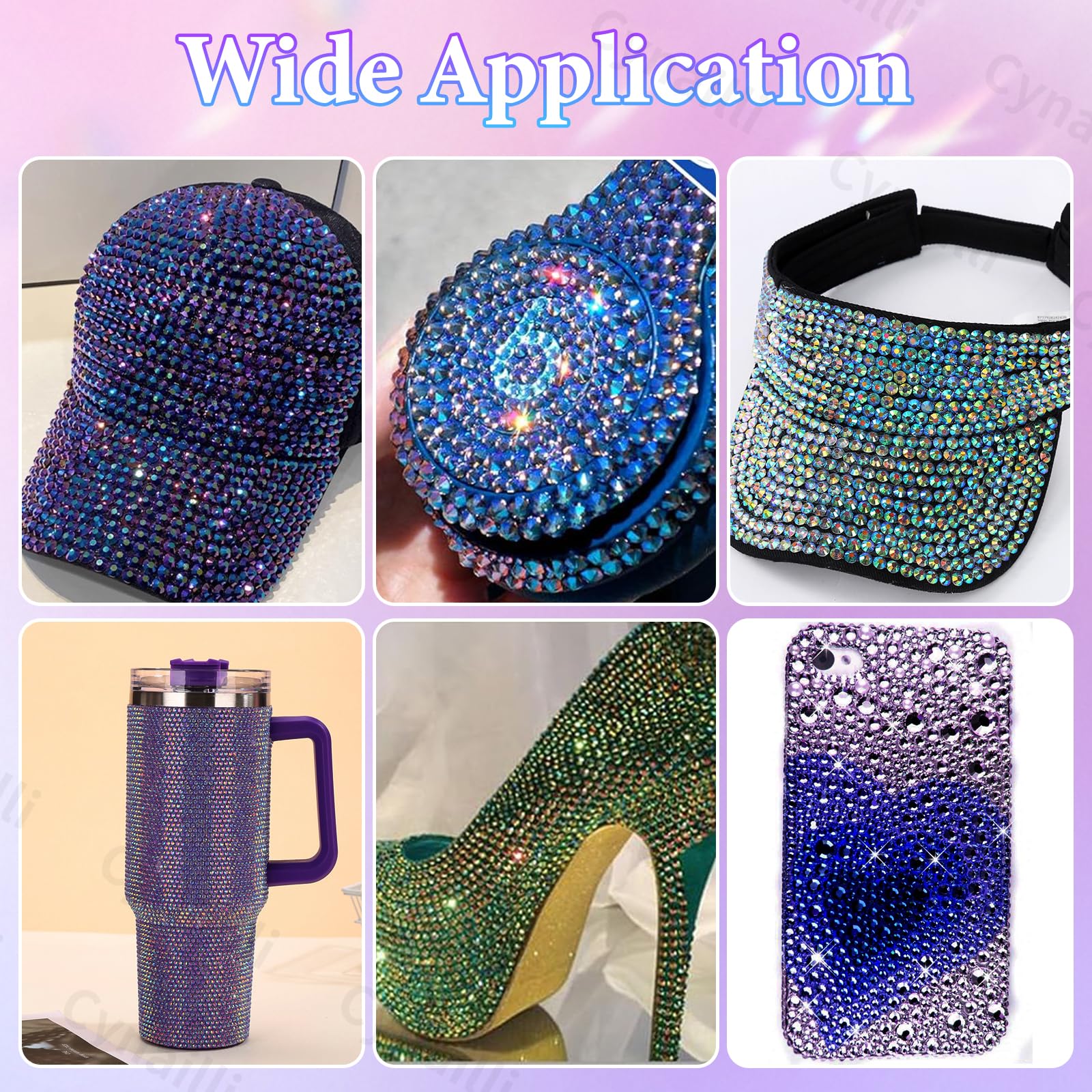 Cynailli rhinestones in hand for scale to show quantity and multiple usable sizes