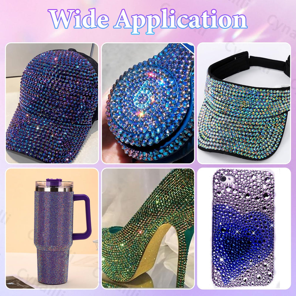 Cynailli rhinestones in hand for scale to show quantity and multiple usable sizes