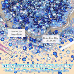 Cynailli comparison of 2mm to 6mm blue gems showing size options for varied crafts