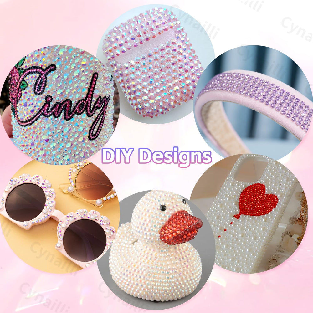 Cynailli gems decorating a tumbler showing durable, decorative adhesion