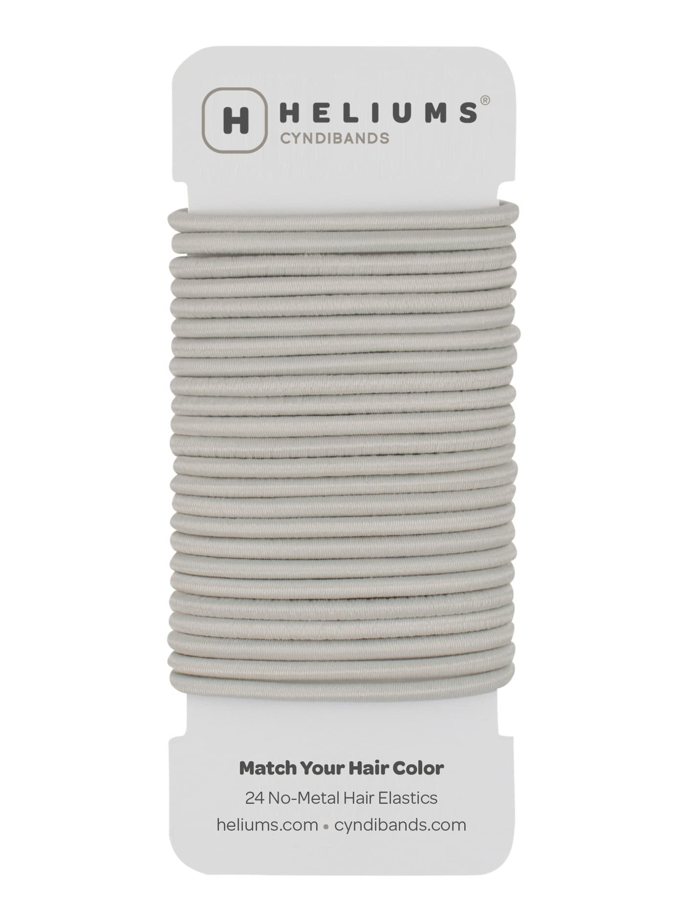 Cyndibands front packaging showing 24 light gray elastics and neat branding benefit convenience