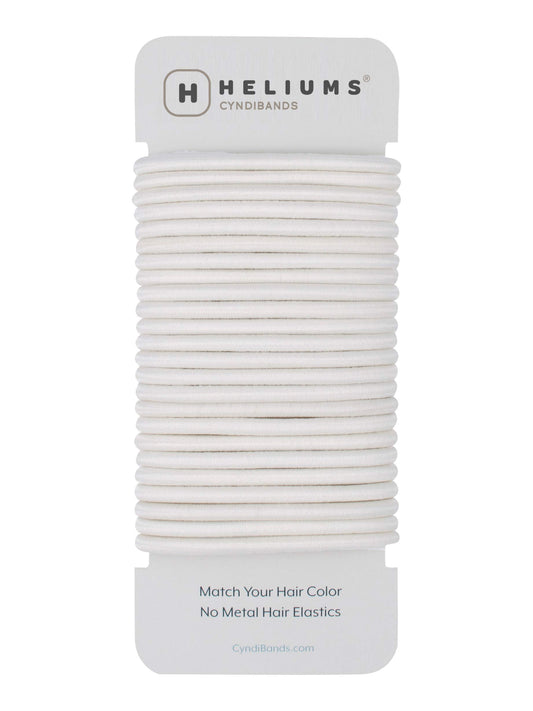 Cyndibands front pack showing 24 white elastics and clear branding for organized storage