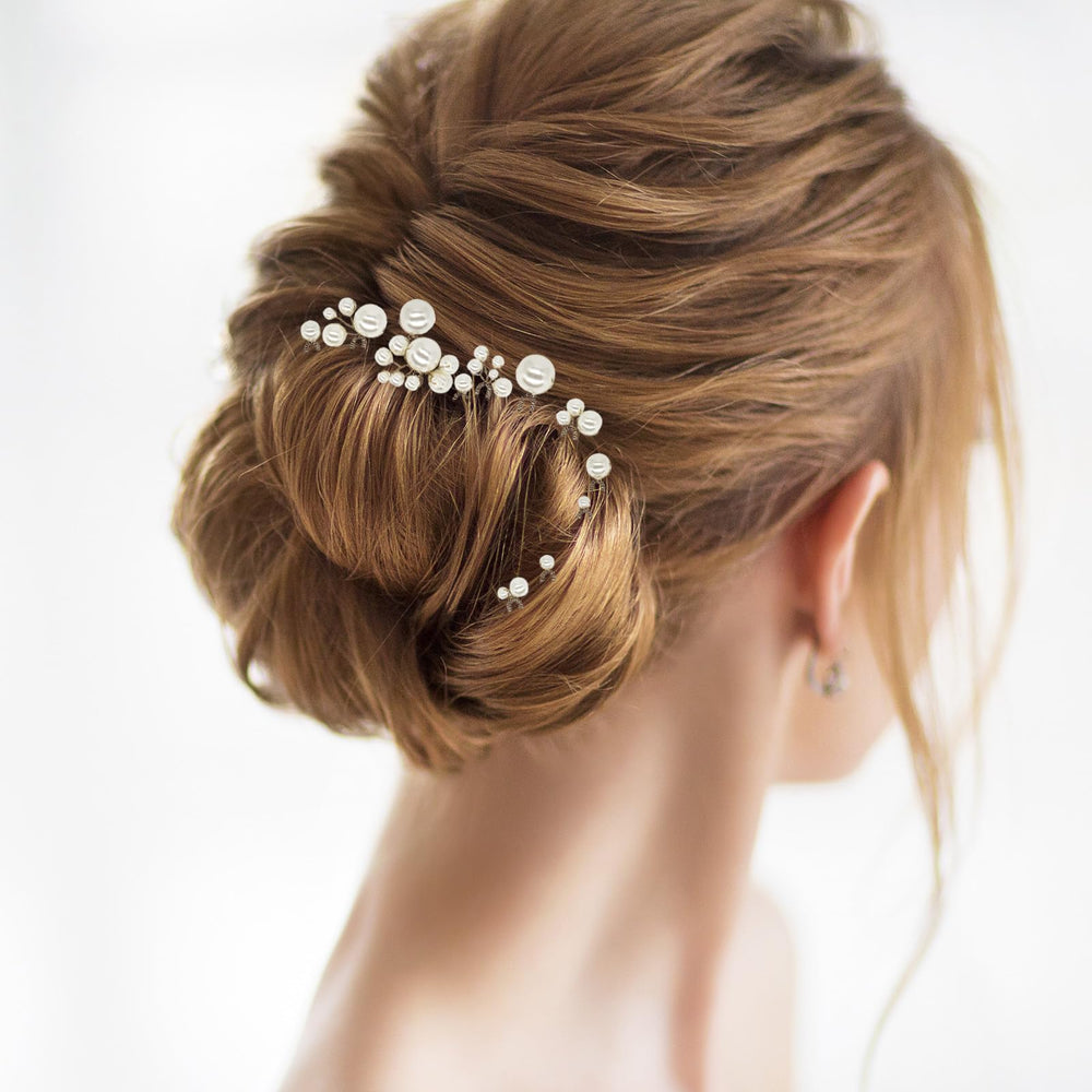 CYUXING clip secured on a bridal bun demonstrating secure hold and beauty