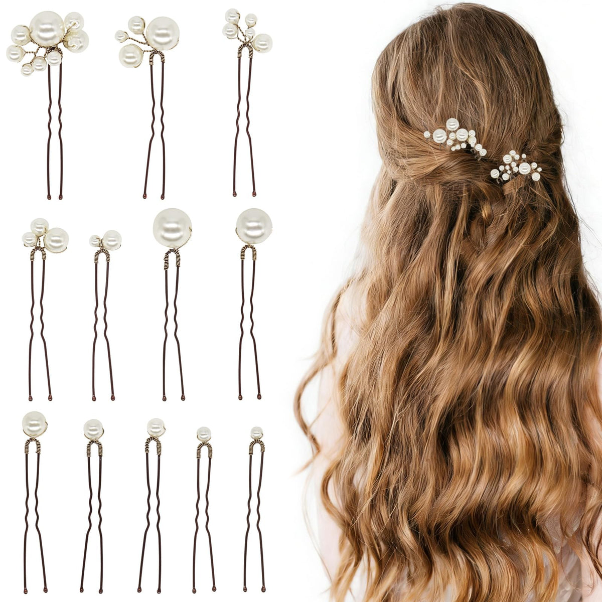 CYUXING front packaging displaying 12 pearl hair clips and elegant gift-ready look