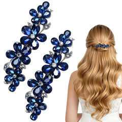 CYUXING front view navy blue barrettes showing decorative crystal finish and elegance