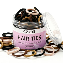 CZZXI jar front showing 150 hair ties and easy-access storage for convenience