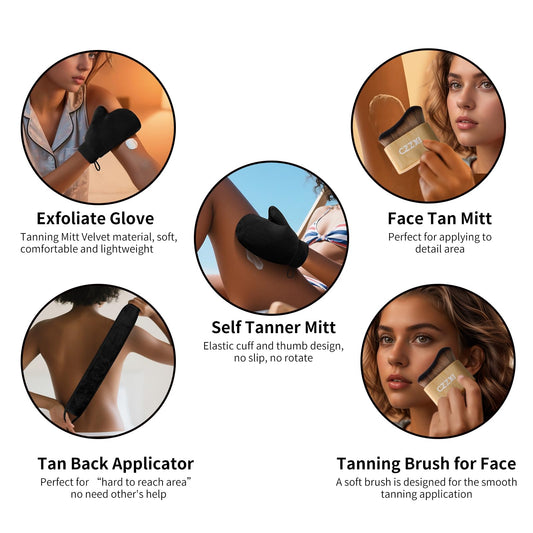 CZZXI close-up of velvet tanning mitt highlighting smooth glide
