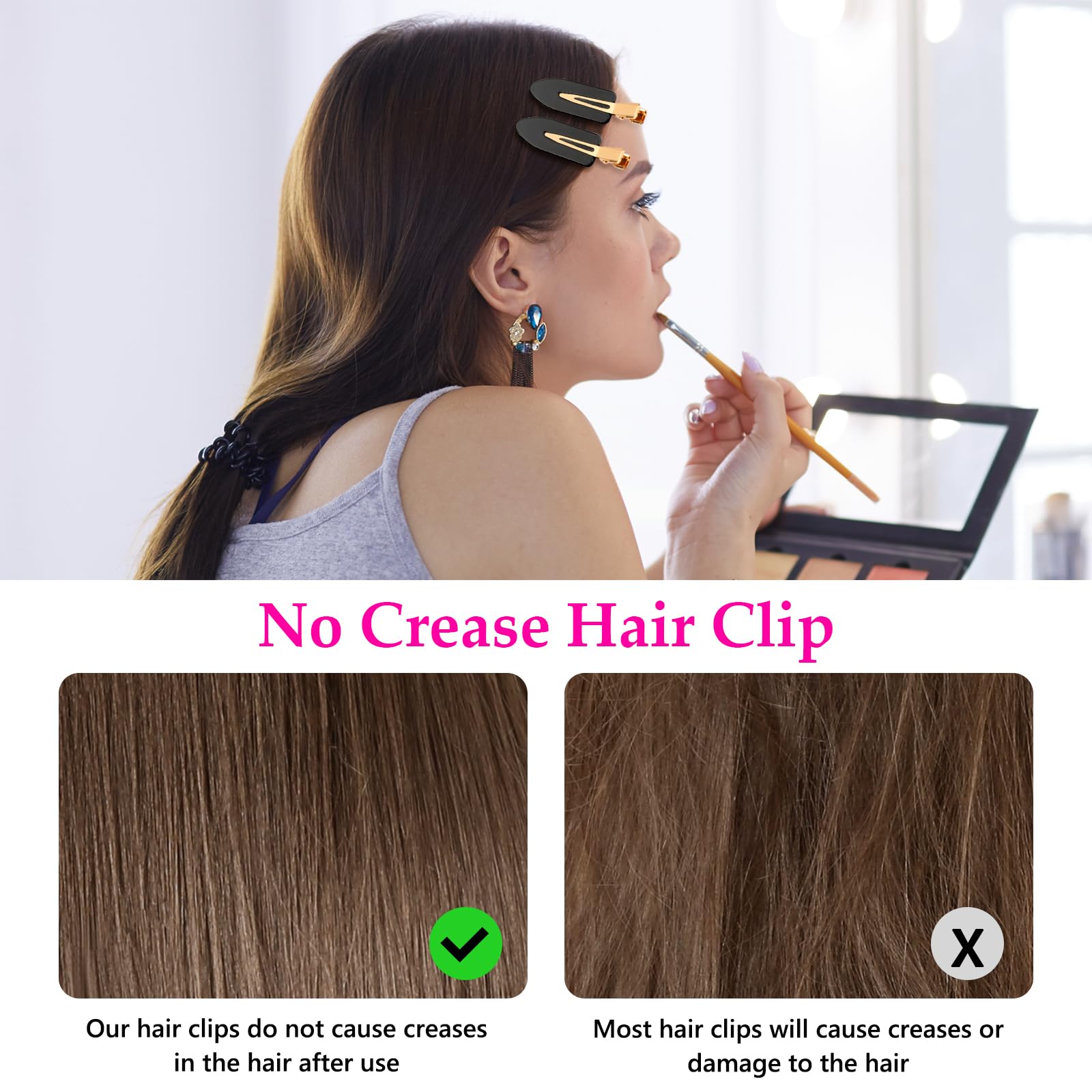 D clip flat inner surface detail showing smooth toothless design to prevent hair creases
