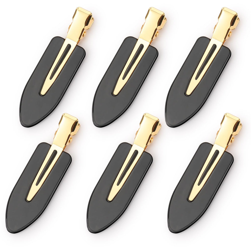 D creaseless hair clips front view showing sleek black finish and gold handle for polished look