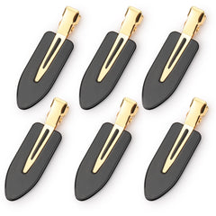 D creaseless hair clips front view showing sleek black finish and gold handle for polished look