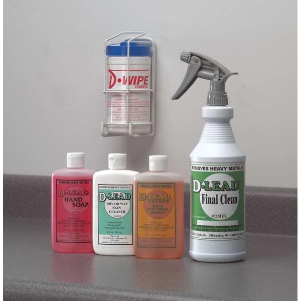 Worker using D-Lead hand soap at a shop wash station removing metal dust for safer hands and reduced contamination