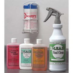 Close-up of D-Lead bottle dispensing soap demonstrating clean lather and controlled dosing for jobsite use