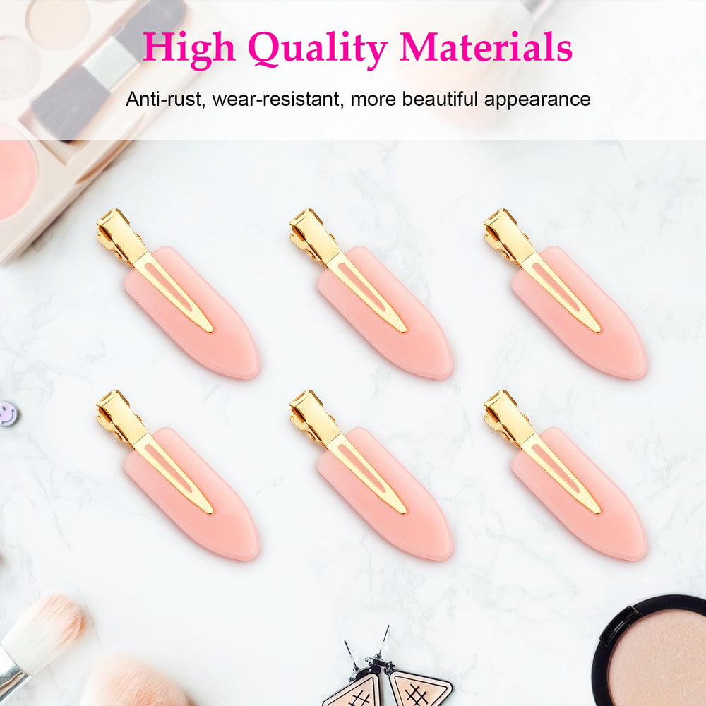 D brand clip material texture showing metal core and plastic wings, gentle on hair