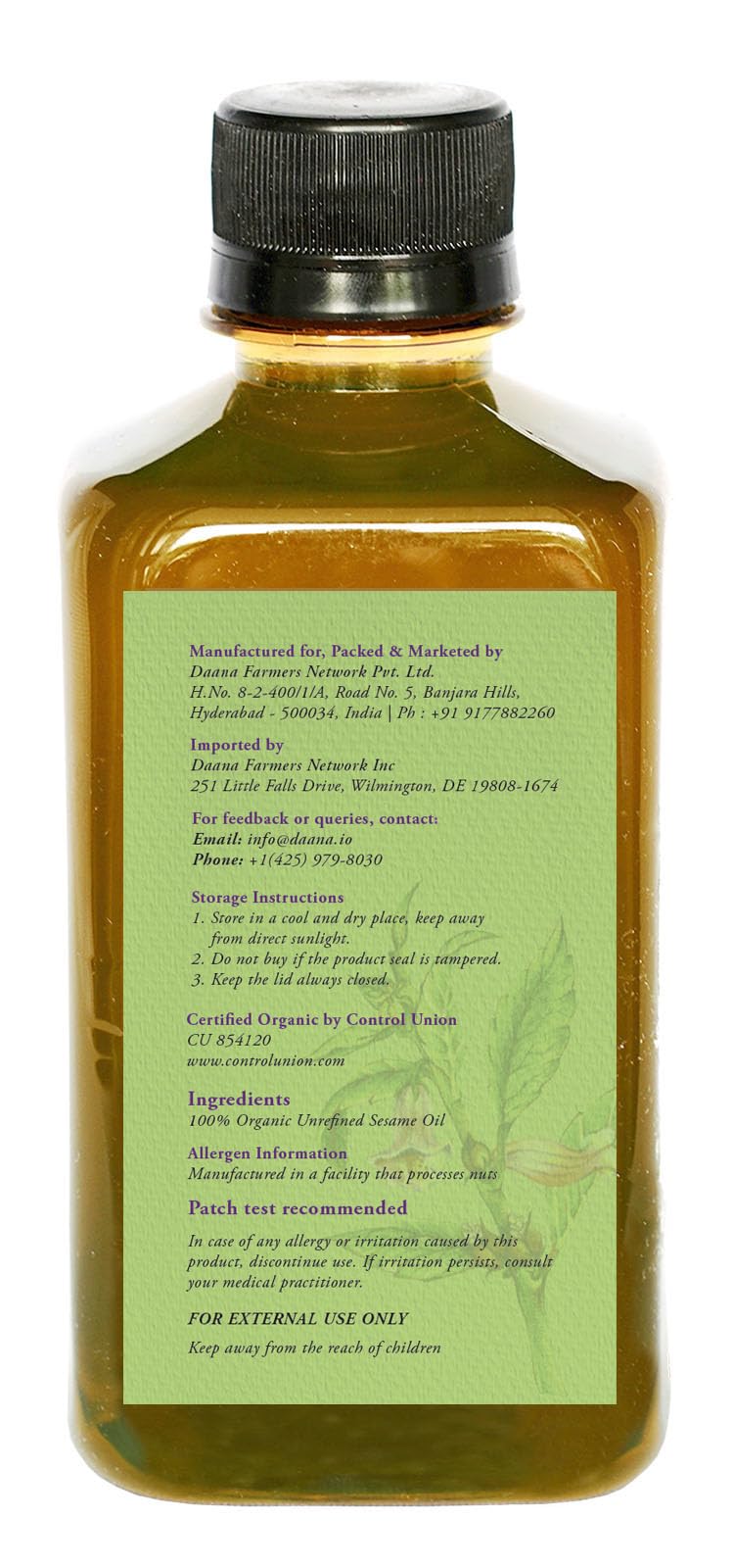 DAANA label detail showing USDA Organic seal and ingredient transparency benefit