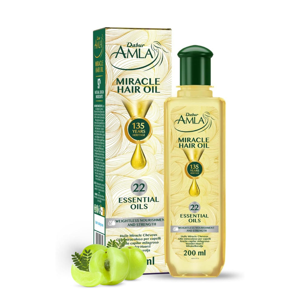 Dabur Amla Luxe front bottle showing label and 200ml volume, highlighting natural formula
