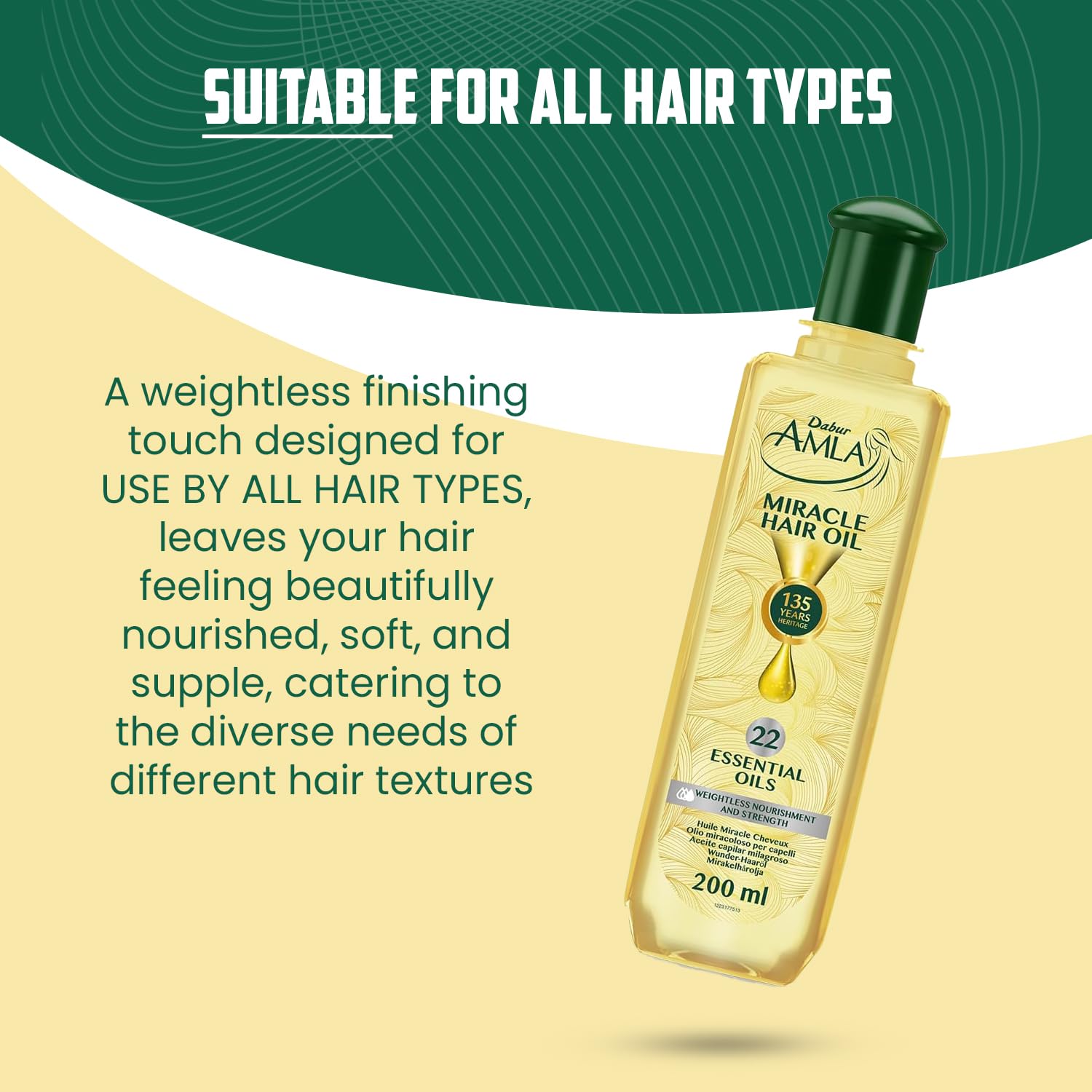 Dabur Amla Luxe bottle beside ruler for scale illustrating 200ml travel-friendly size