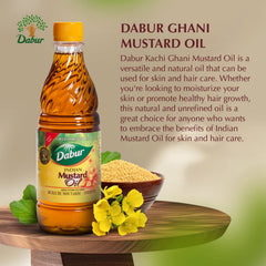 Dabur Kachi Ghani oil texture on palms showing smooth absorbency benefit