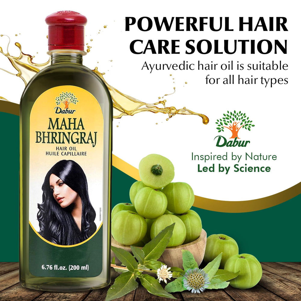 Dabur Maha Bhringraj 200ML bottle next to ruler for size and travel convenience