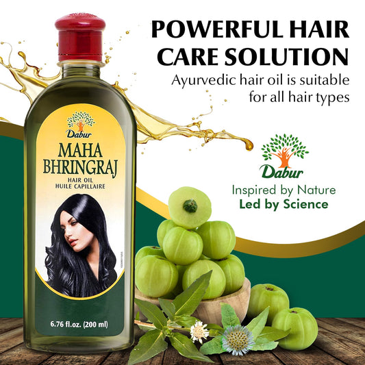 Dabur Maha Bhringraj 200ML bottle next to ruler for size and travel convenience