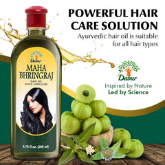 Dabur Maha Bhringraj 200ML bottle next to ruler for size and travel convenience