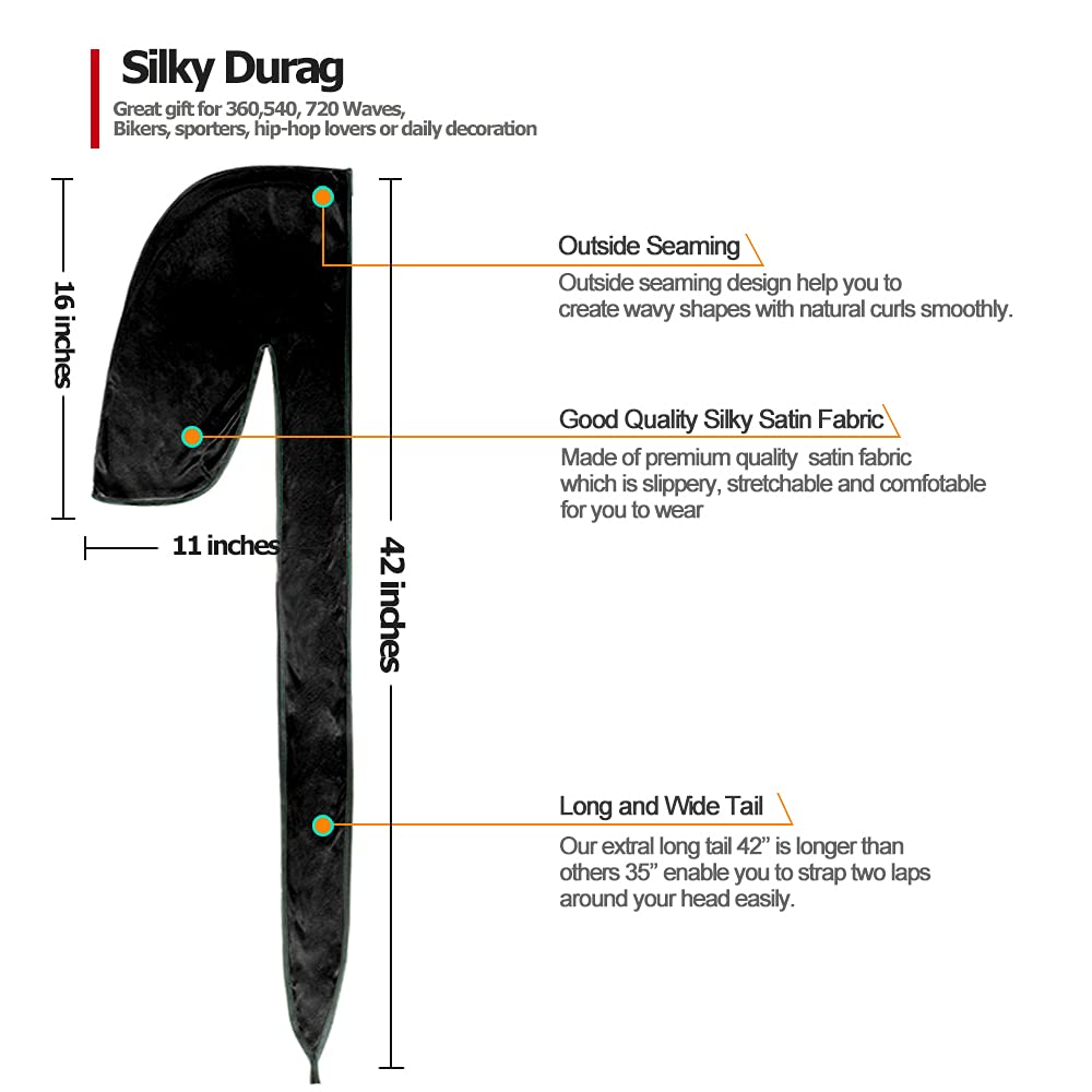 DACKRITO long 42-inch tail laid flat illustrating extra wrap length