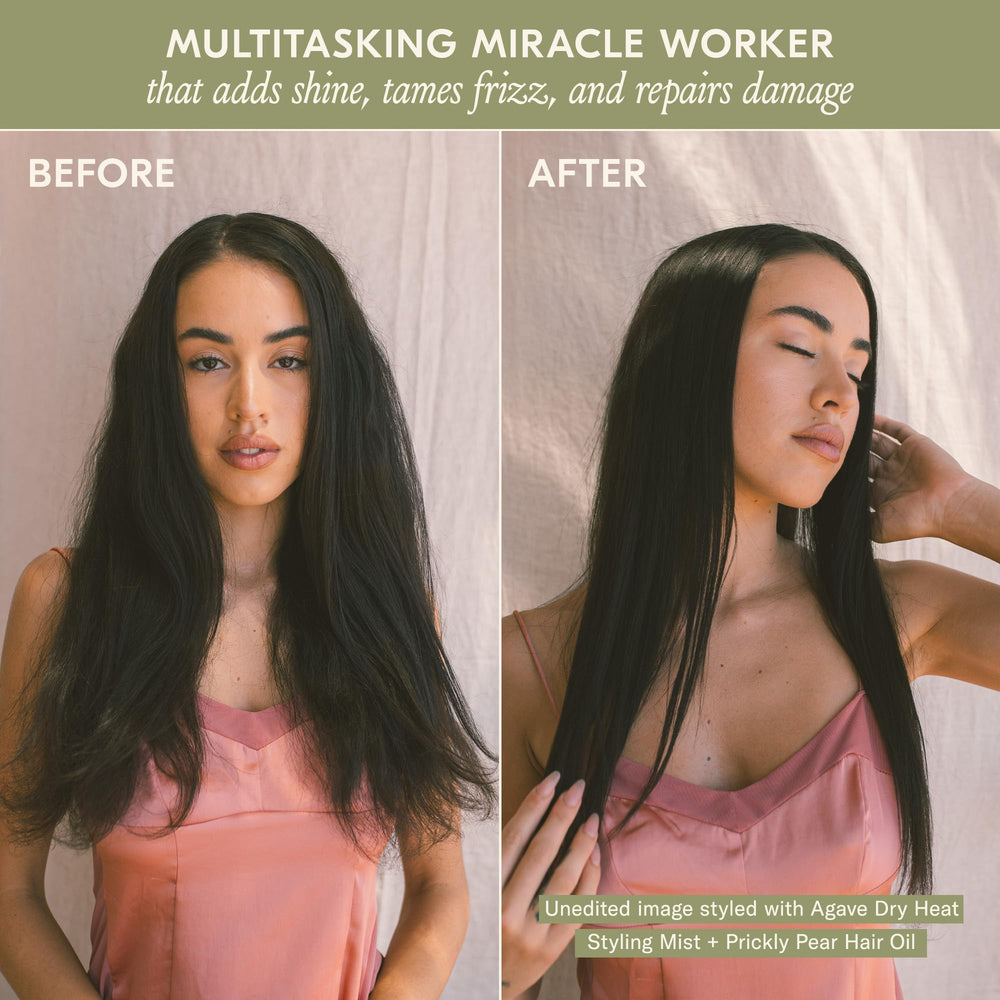 DAE before and after hair comparison illustrating added shine and smoother finish