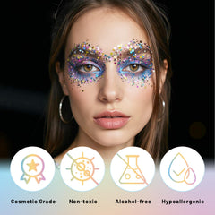 DAGEDA applied to hair parting demonstrating vibrant festival-ready shine