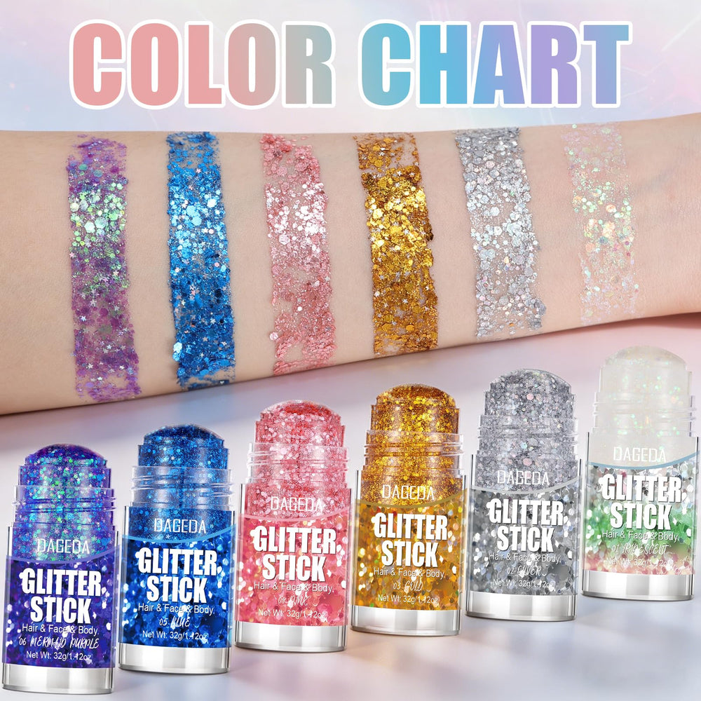 DAGEDA blue glitter streak in hair showing shimmer accent for mermaid-style looks benefit versatility