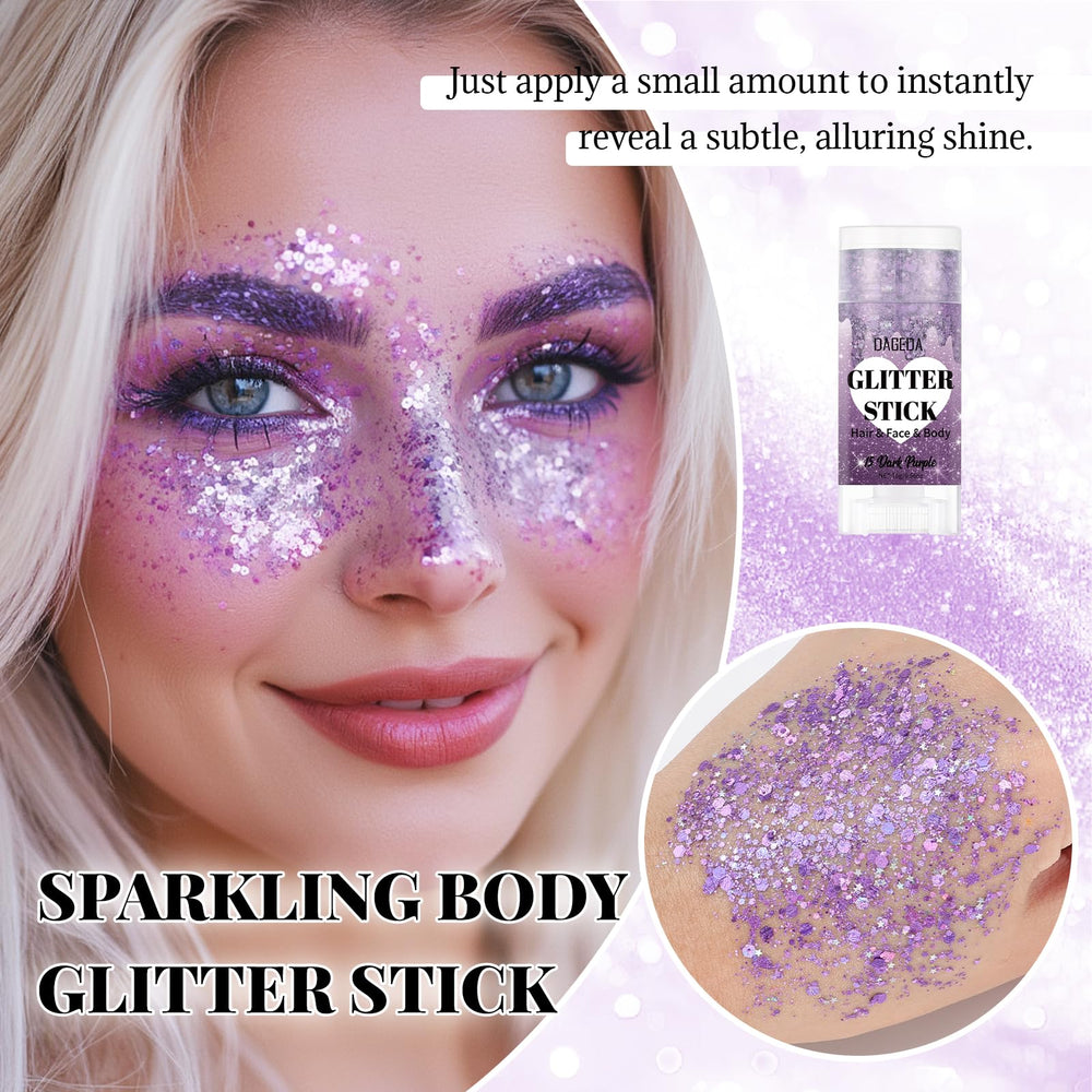 DAGEDA glitter stick tip close-up showing dense holographic particles