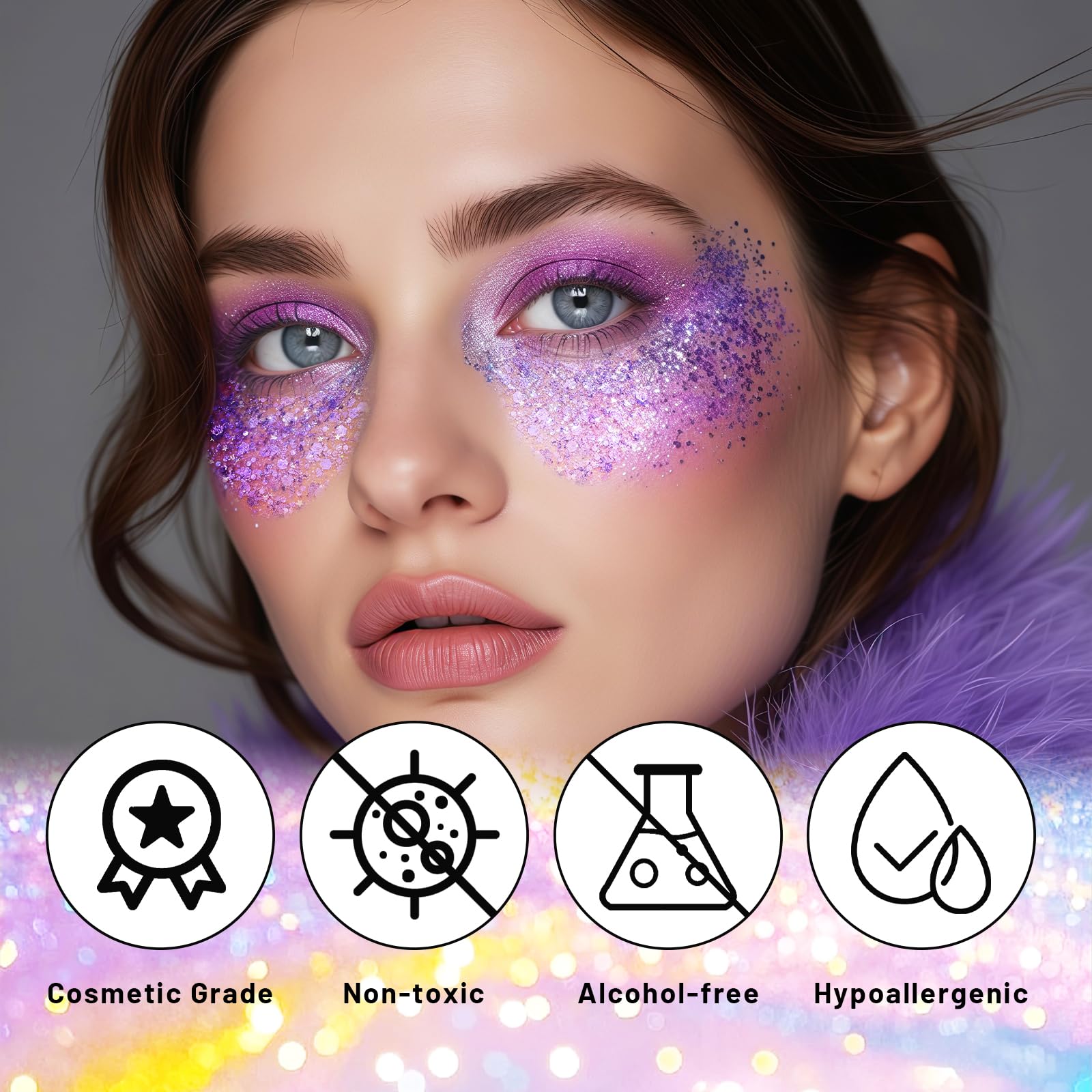 DAGEDA glitter texture applied to skin highlighting quick-dry comfort