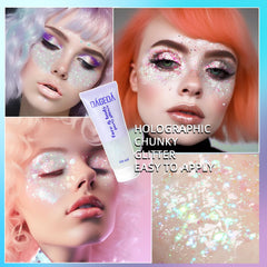 DAGEDA glitter on eyelid adding reflective color and dramatic pop