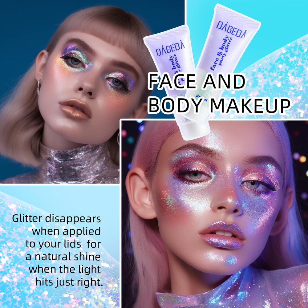 DAGEDA festival look lifestyle image with long-lasting holographic stage-ready glow
