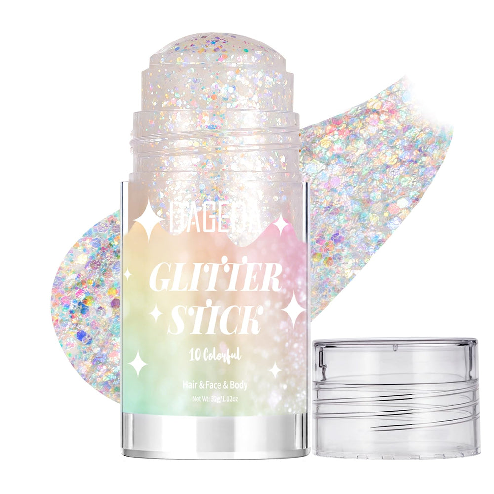 DAGEDA glitter stick front packaging showing holographic label and compact size benefit instant sparkle
