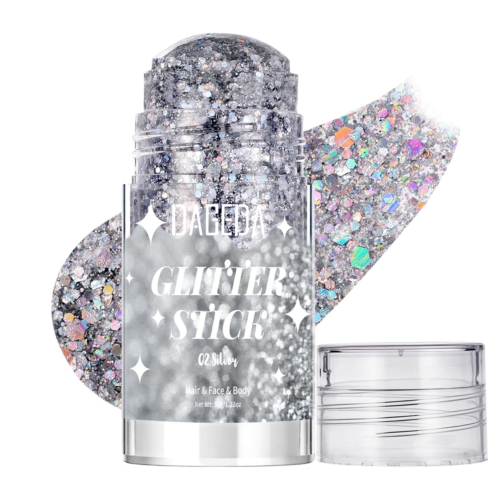 DAGEDA front packaging glitter stick showing compact travel-friendly design and instant sparkle