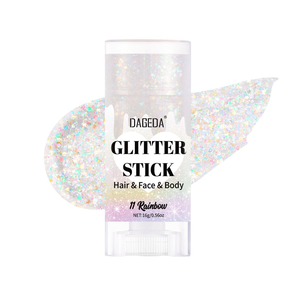 DAGEDA front packaging glitter stick showing color options and compact design for travel