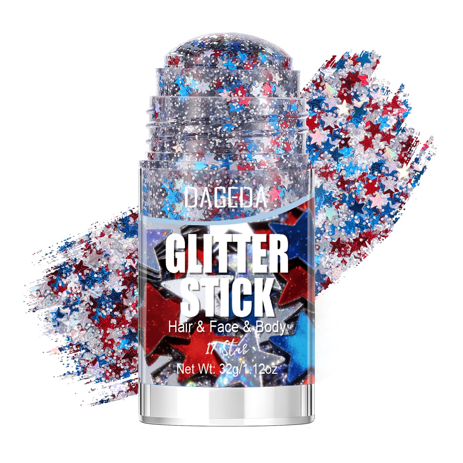 DAGEDA front packaging showing patriotic glitter stick and benefits